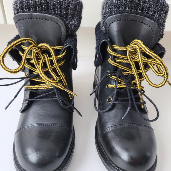 Musse & Cloud Black Leather Boot Sweater Sherpa Hiking Ankle Fall Winter Cute - Picture 4 of 11